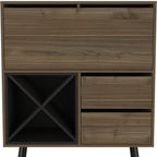 46" Dark Brown and Black Wood Console Bar Cabinet With Single Door And Two Drawers