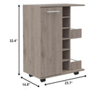 Light Gray Rolling Bar Cart With Wine Storage