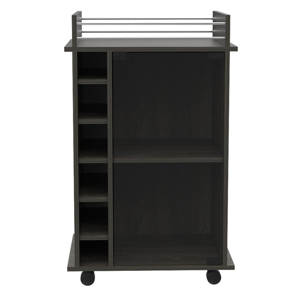 22" Espresso Wood Rolling Bar Cart With Wine Storage