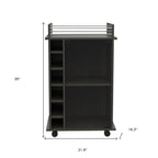 22" Espresso Wood Rolling Bar Cart With Wine Storage