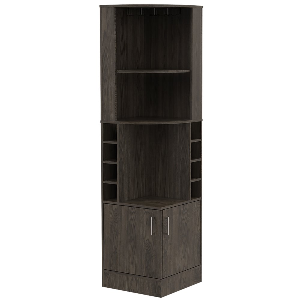 71" Dark Brown Wood Corner Bar Cabinet With Two Doors