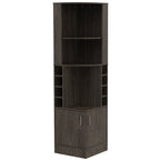 71" Dark Brown Wood Corner Bar Cabinet With Two Doors