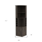 71" Dark Brown Wood Corner Bar Cabinet With Two Doors