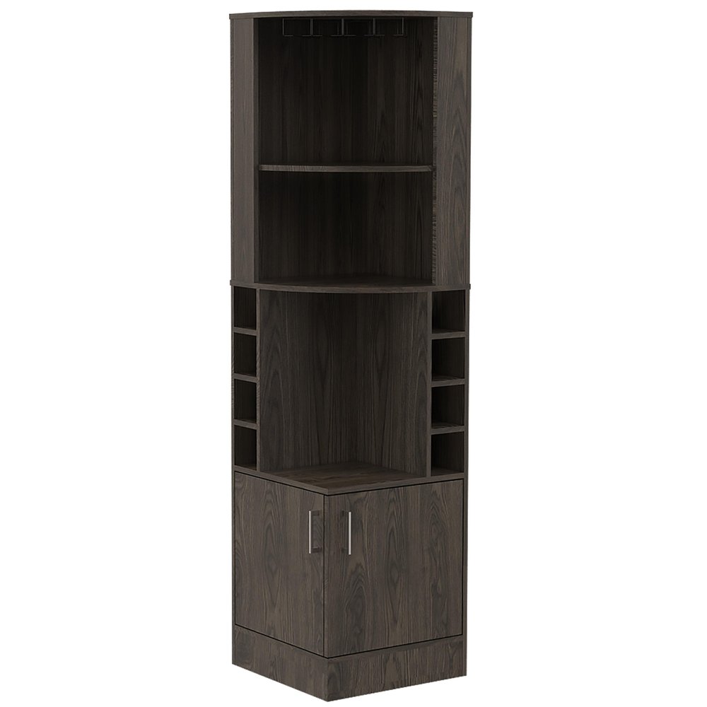 71" Dark Brown Wood Corner Bar Cabinet With Two Doors