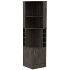 71" Dark Brown Wood Corner Bar Cabinet With Two Doors