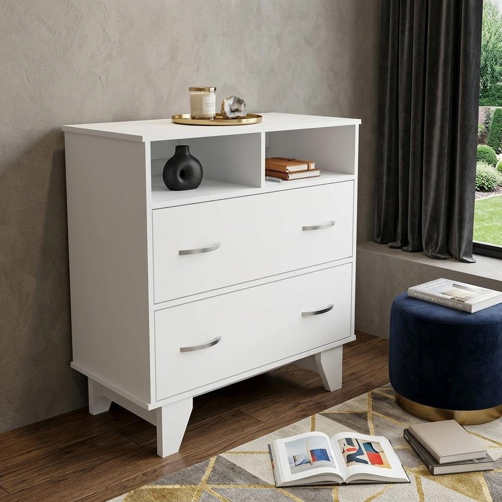 32" White Wood Two Drawer Dresser