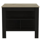 41" Natural And Black Wood Kitchen Island With Storage