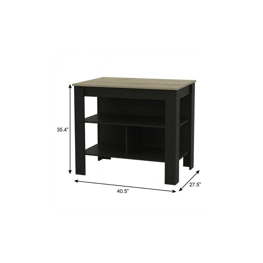 41" Natural And Black Wood Kitchen Island With Storage