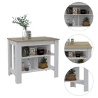 41" Brown And White Wood Kitchen Island With Storage