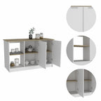 White and Brown 59" Kitchen Island With Storage