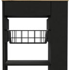 22" Natural And Black Wood Rolling Kitchen Cart With Storage