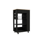 22" Natural And Black Wood Rolling Kitchen Cart With Storage