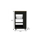 22" Natural And Black Wood Rolling Kitchen Cart With Storage