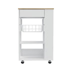 22" Brown And White Wood Rolling Kitchen Cart With Storage