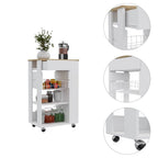 22" Brown And White Wood Rolling Kitchen Cart With Storage