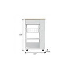 22" Brown And White Wood Rolling Kitchen Cart With Storage