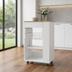 22" Brown And White Wood Rolling Kitchen Cart With Storage