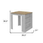 36" Natural and White Wood Kitchen Island With Storage