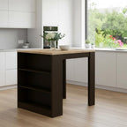 36" Natural and Black Wood Kitchen Island With Storage