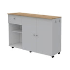 54" Natural and White Wood Flat Door Rolling Kitchen Island With Storage