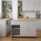 54" Natural and White Wood Flat Door Rolling Kitchen Island With Storage