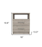 20" Light Gray Wood Two Drawer Nightstand