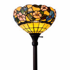 70" Green And Black Floor Lamp With Green Glass Bowl Shade