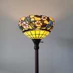 70" Green And Black Floor Lamp With Green Glass Bowl Shade