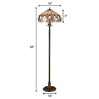 63" Brown Two Light Traditional Shaped Floor Lamp With White Stained Glass Bowl Shade
