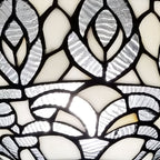 62" Brown And White Torchiere Floor Lamp With White Peacock Feather Glass Dome Shade
