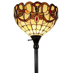 62" Beige Torchiere Floor Lamp With Red And White Flowers Glass Dome Shade