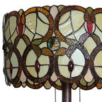 63" Beige Metal Two Light Torchiere Floor Lamp With Red And White Flowers Glass Drum Shade