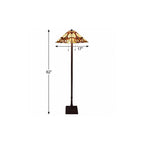 62" Beige Two Light Floor Lamp With Brown And White Glass Cone Shade