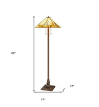 62" Brown Two Light Beige And Brown Geometric Stained Glass Floor Lamp