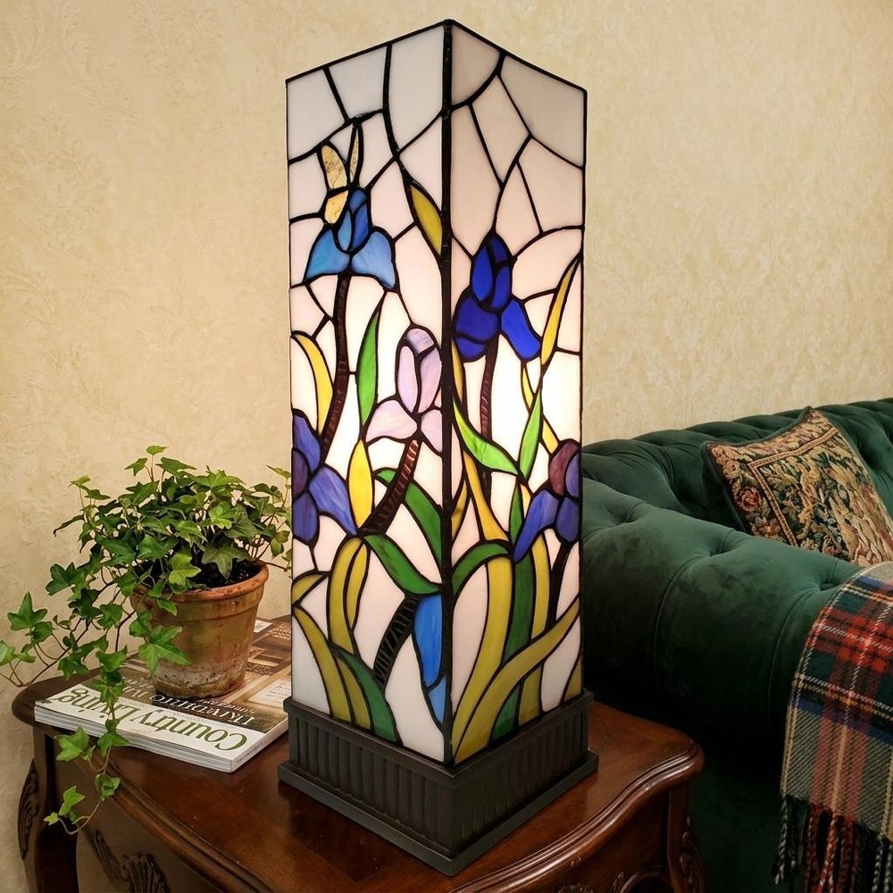 18" Tiffany Style Floral Dark Brown Base Table Lamp