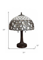 23" Dark Brown Metal Two Light Candlestick Table Lamp With White Shade