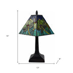 15" Dark Brown Metal Candlestick Table Lamp With Green Empire Shade