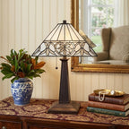22" Dark Brown Metal Two Light Candlestick Table Lamp With White Shade