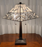 22" Dark Brown Metal Two Light Candlestick Table Lamp With White Shade
