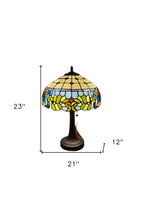 23" Dark Brown Metal Two Light Candlestick Table Lamp With Green Shade