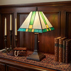 15" Dark Brown Metal Candlestick Table Lamp With Green Shade