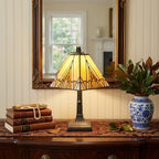 15" Dark Brown Metal Candlestick Table Lamp With Beige Shade