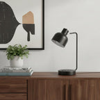 15" Black Metal Desk USB Table Lamp With Black Shade