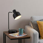 15" Black Metal Desk USB Table Lamp With Black Shade