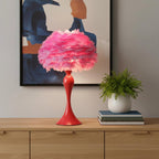 24" Glam Hot Pink Feather and Red Table Lamp