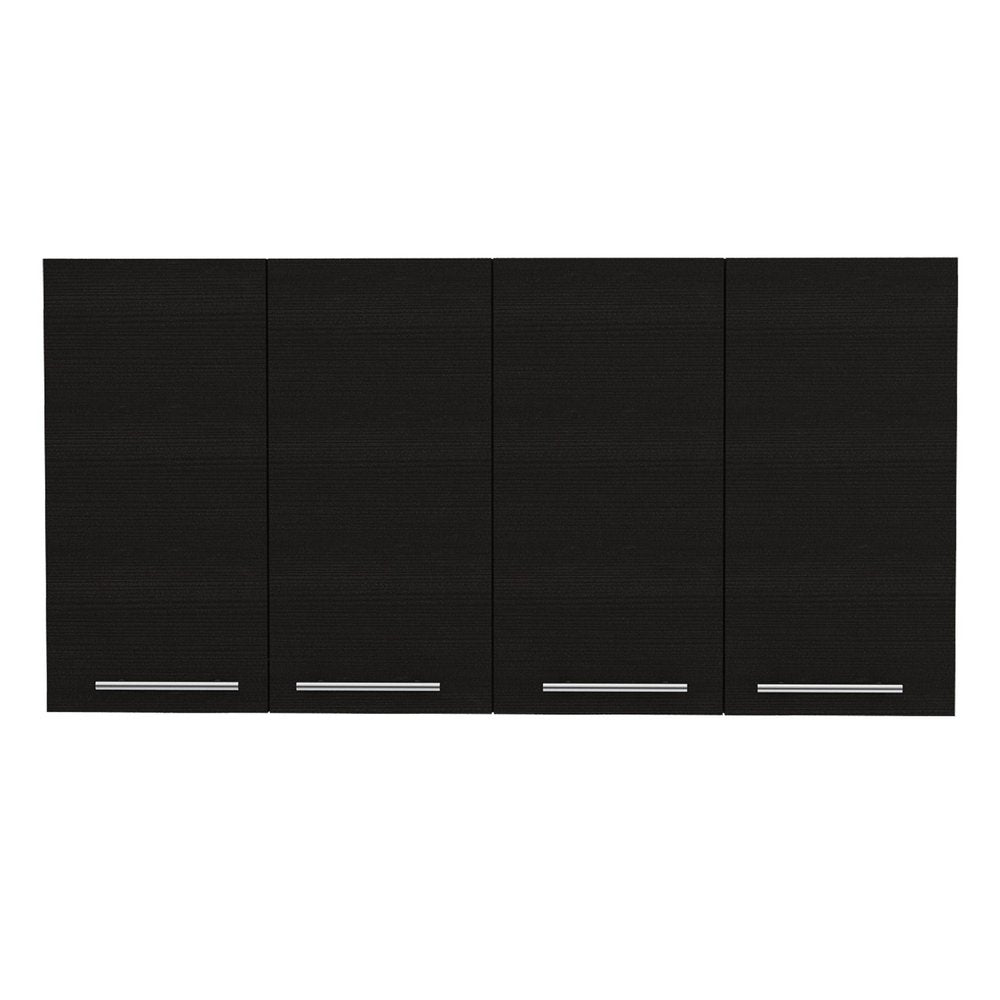 47" Black Wood Wall Mounted Accent Cabinet With Four Doors