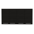 47" Black Wood Wall Mounted Accent Cabinet With Four Doors
