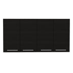 47" Black Wood Wall Mounted Accent Cabinet With Four Doors