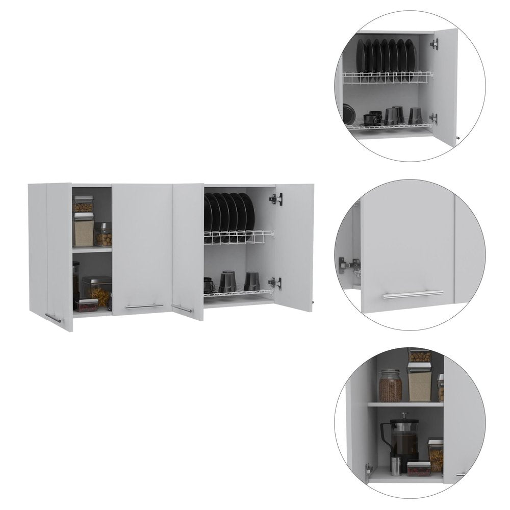 47" White Wood Wall Mounted Accent Chest With Four Doors