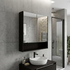 24" Black Wood Floating Double Door Bathroom Vanity And Medicine Cabinet With Mirror